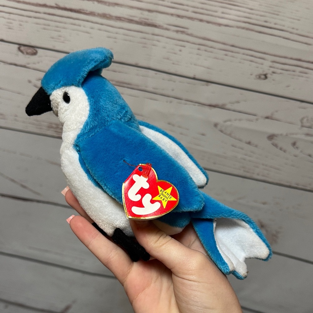 TY Blue and White Stuffed Bird Toy - Rocket
